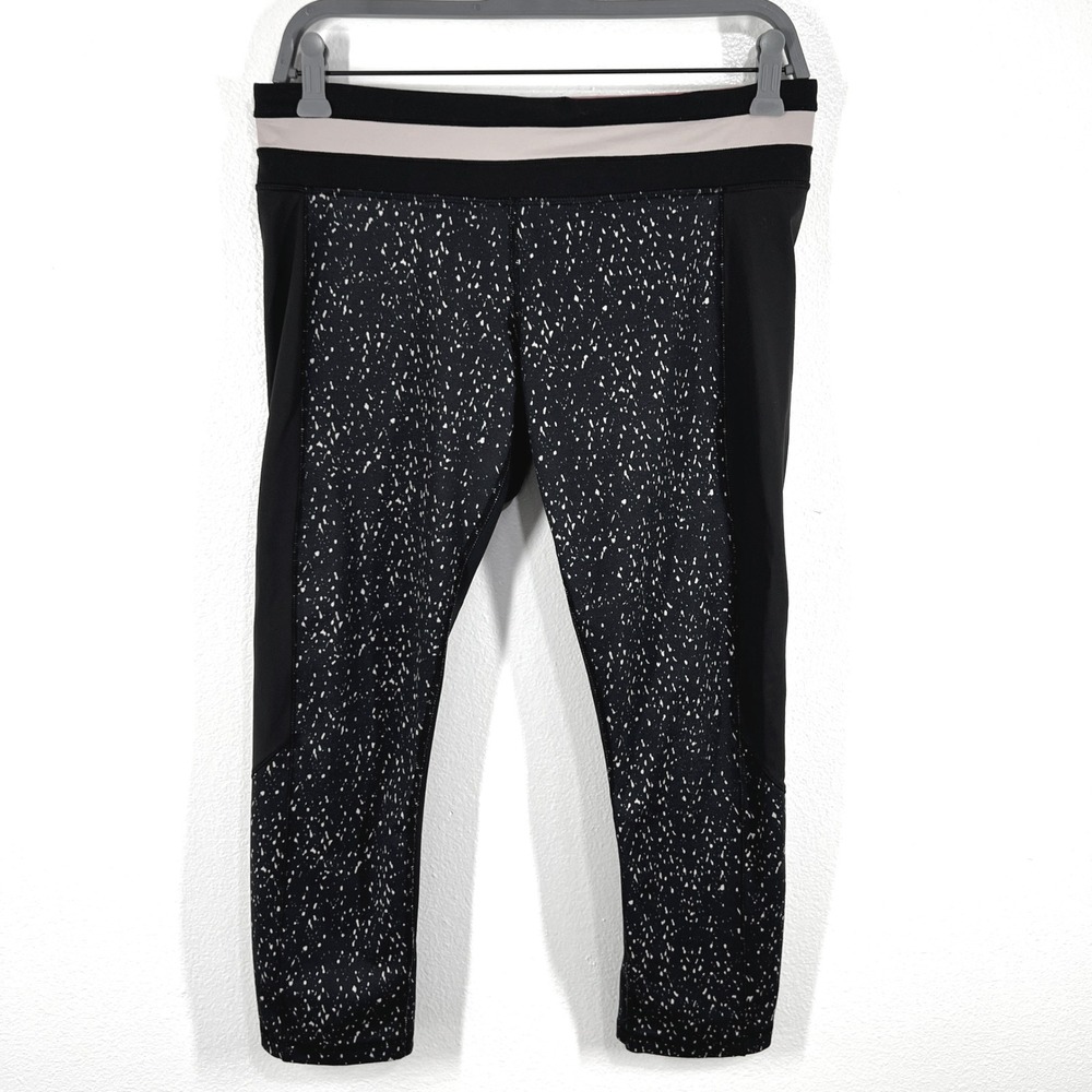 Lululemon Crop Leggings Black Speckled Athletic Yoga Pants Activewear‎ Size 10